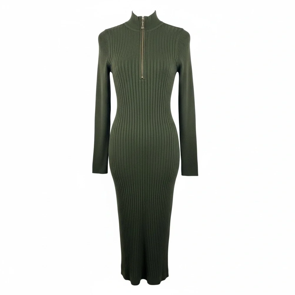 H&H Long Sleeve Olive Bodycon Dress. Size M - Picture 2 of 6